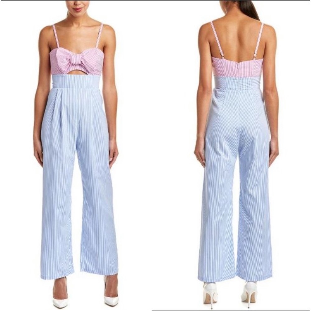 Romeo and Juliet bow cutout pinstripe jumpsuit